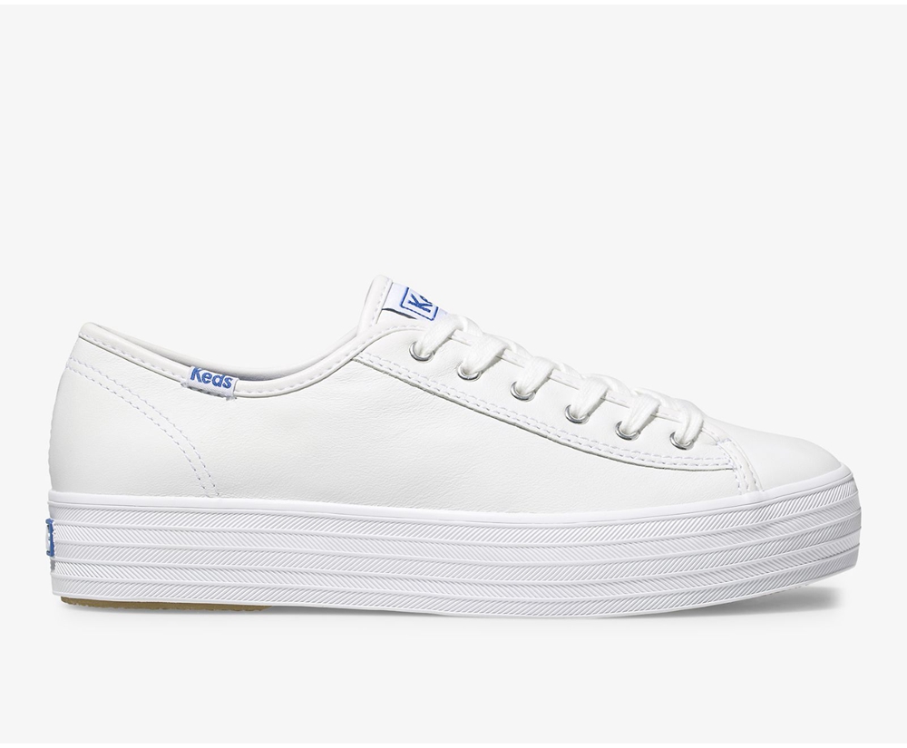 Womens Keds Sneakers - Triple Kick Leather - White - 1463-GUOKJ